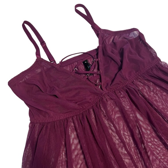 Torrid Plum Purple Sheer Mesh Lace-Up Babydoll Lingerie Size 1X Plus - Picture 3 of 9